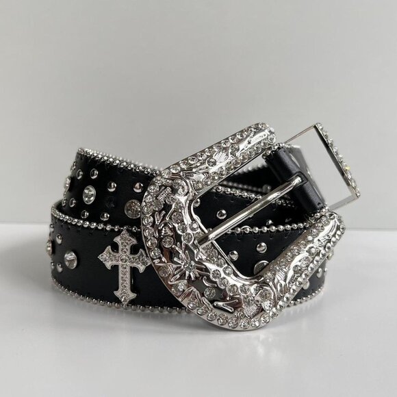 Other - y2k 2000s vintage black chrome cross studded goth emo black belt